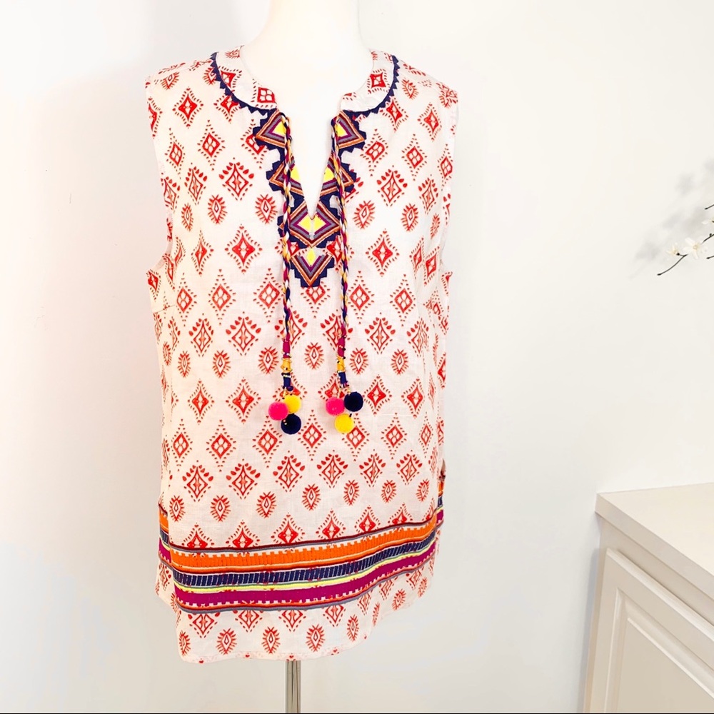 Chelsea & Theodore Linen Embroidered Boho Top - Picture 4 of 13